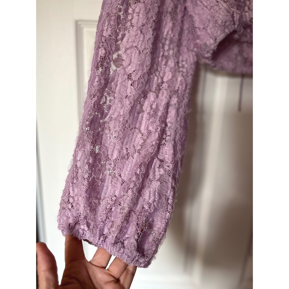 For Love & Lemons Lavender Floral Lace Ruffle Tie Front Crop Top Purple Medium - Picture 2 of 8